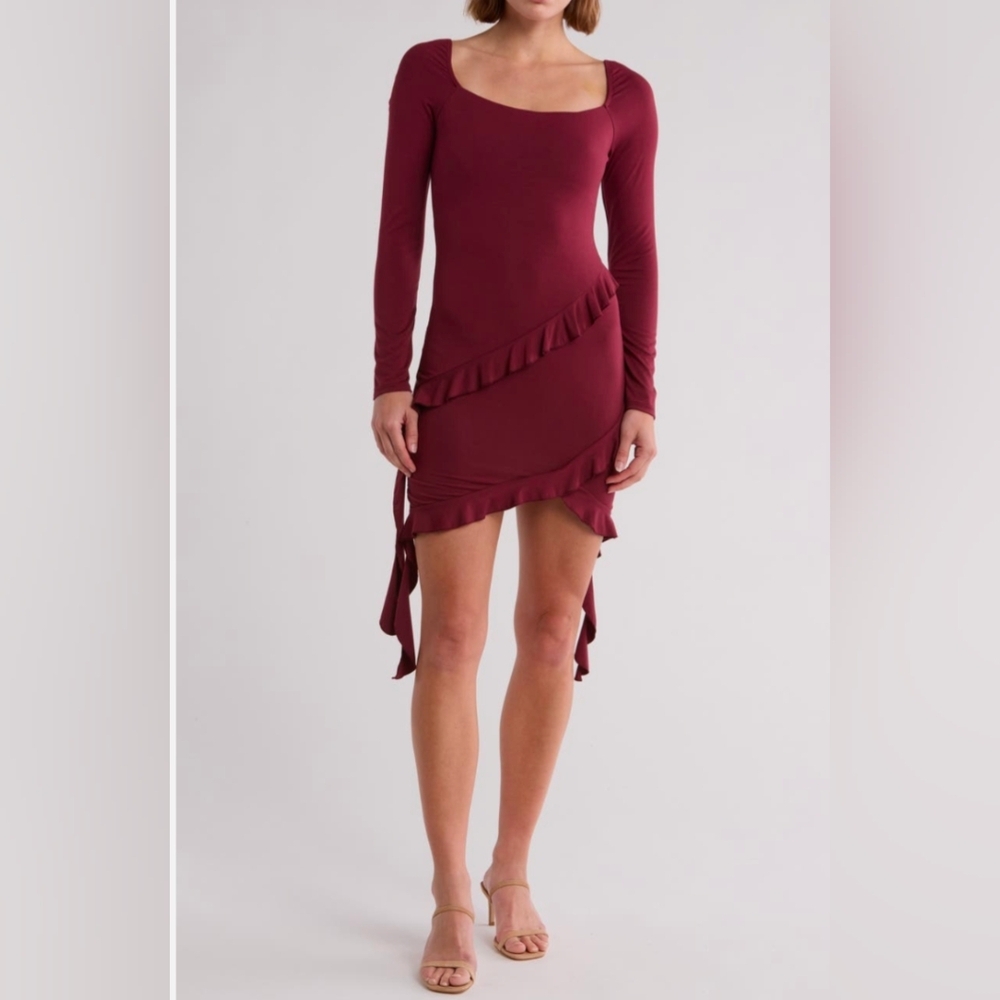 NWT LUSH Seaweed Long Sleeve Wine Color Mini Dress Size L
